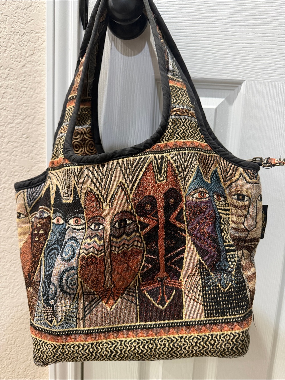 Lauren Burch Tapestry Cat Gato Motif Tote Bag - Multicolor vintage
